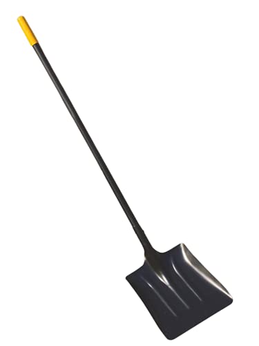 Tie Down Steel Scoop Shovel – 61" Heavy Duty Grain, Snow & Mulch Scoop with Fiberglass Handle – Wide 14" Steel Blade Transfer Shovel for Barn, Feed, Compost, Stones, Landscaping & Garden Cleanup - size: 61 Inches