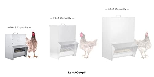 RentACoop Metal Trough Feeder with Lid & Rain Cover – Galvanized Steel, Gravity-Fed, Side View Window, Adjustable Grate for Easy Cleaning – Suitable for Chickens, Ducks, Poultry & More – 10lb Capacity - size: 10LB Capacity