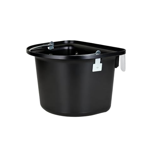 predolo Horse Feeder Feed Bucket Wear Resistant Sturdy PP Metal Ergonomic Handle Easy to Carry Suitable for Equestrian Stable Outdoor barn Livestock Care, Black - color: Black