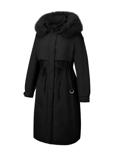 Bellivera Women's Plus Size Parka Jacket Long Winter Warm Hooded Zipper Coat - color: Black, size: X-Large