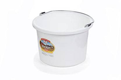 Little Giant® Plastic Animal Feed Bucket | Round Plastic Feed Bucket with Metal Handle | Made in USA | 8 Quarts | White - color: White