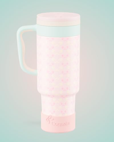 40 oz Insulated Tumbler with Handle and Push-Button Straw Lid, Stainless Steel Travel Cup for Gym Office, Leakproof, BPA-Free, Cup Holder Friendly, Bow Silicone Boot, Pink (Coquette Bloom) - color: Coquette Bloom