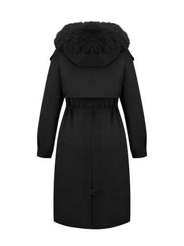 Bellivera Women's Plus Size Parka Jacket Long Winter Warm Hooded Zipper Coat - color: Black, size: 1X