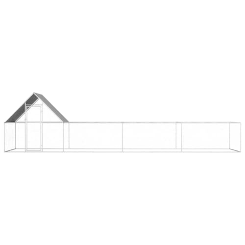 Galvanized Steel Chicken Coop with Water-Resistant Roof 29.2'x6.6'x6.6' Silver Outdoor Animal House for Hens Ducks Rabbits Secure Lockable Door - size: 29.2' x 6.6' x 6.6' (W x D x H)