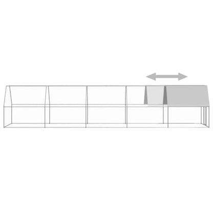 Galvanized Steel Outdoor Chicken Cage 6.6x32.8x6.6 ft Silver Animal Enclosure with Lockable Door - size: 6.6' x 32.8' x 6.6' (W x D x H)