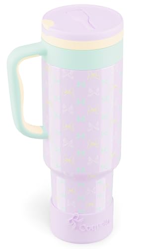 40 oz Insulated Tumbler with Handle and Push-Button Straw Lid, Stainless Steel Travel Cup for Gym Office, Leakproof, BPA-Free, Cup Holder Friendly, Bow Silicone Boot, Purple (Bow Lilac) - color: Bow Lilac