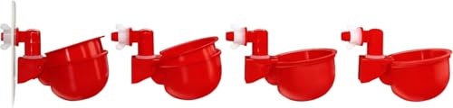 RentACoop DIY Waterer Kit - Auto-Fill Cups with Inserts - Great for Chickens, Ducks, Geese, Turkeys, Peafowl, and Quail - 4 Pack + 1 Bonus Cup Included (Red, Pack of 4)