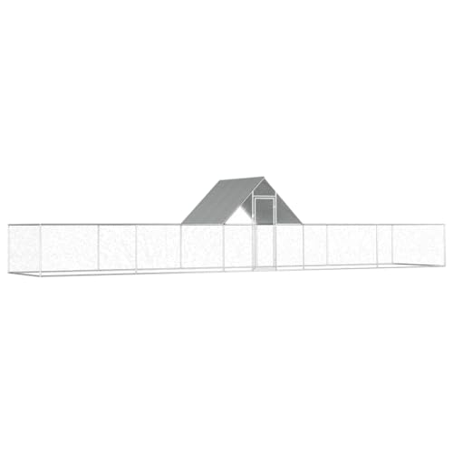 Galvanized Steel Chicken Coop 32.8'x6.6'x6.6' Silver Outdoor Poultry House with Lockable Door and Water-Resistant Roof for Hens Ducks Geese - size: 32.8' x 6.6' x 6.6' (W x D x H)
