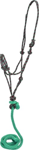 Hamilton Quality Rope Horse Halter and Detachable 7' Lead, Average Adult Horse, 800-1100 lbs, Turquoise/Pink Weave - color: Turquoise/Pink