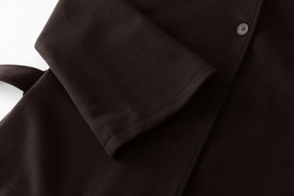 CHARTOU Women Batwing Sleeve Ponchos Pea Coat Wool Stand Collar Belt Capes Jacket Winter Cropped Overcoat - color: Coffee, size: Large