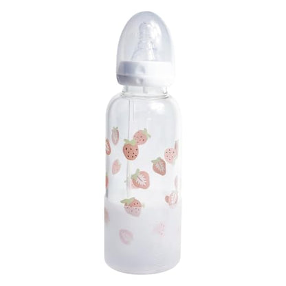 CutiePlusU Adult Glass Feeding Bottle Cute Printed Large Size Baby Bottles Strawberry Garden 13.5Oz/400ML - color: Strawberry Garden