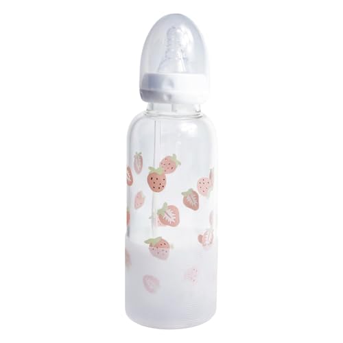CutiePlusU Adult Glass Feeding Bottle Cute Printed Large Size Baby Bottles Strawberry Garden 13.5Oz/400ML - color: Strawberry Garden