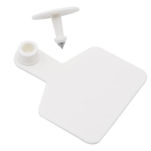 Blank Ear Tags Plastic Livestock Ear Tags for Cattle Cows Hogs Pigs Sheep Goats (3 x 2.4 inch, White)