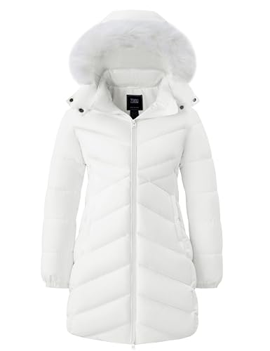 ZSHOW Women's Long Winter Coat Waterproof Warm Quilted Puffer Jacket with Faux Fur Hood - color: White, size: XX-Large