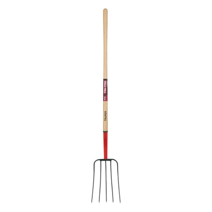 Truper Tru Pro 5-Tine Manure Fork, 54-Inch Premium White Ash Wood Handle, Forged Steel Head, Heavy-Duty Agricultural & Farm Tool (Model BPJ-5E / 30314)