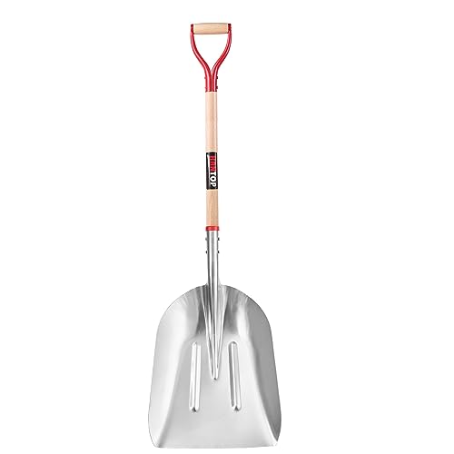 Aluminum Snow Shovel Driveway Snow Removal Tools Wide Grain Shovels | Light weight Aluminium Shovel Head, Large Capacity,Sturdy Wooden Handle,Snow Removal Tools,For Grain Transporting - style: Garden