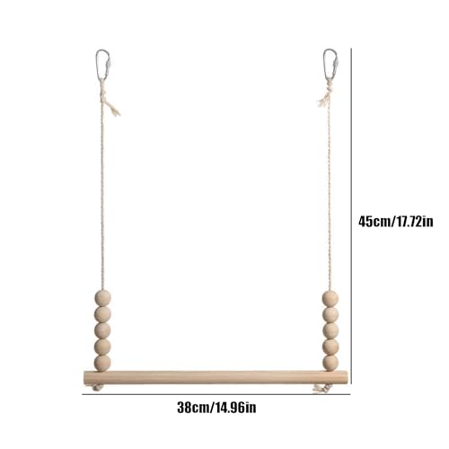 Chicken Swing Toy, Natural Wooden Chicken Bird Swings with Wooden Beads, Wood Stand Chicken Coop Accessories for Poultry Run Rooster Hens Chicks Pet Parrots