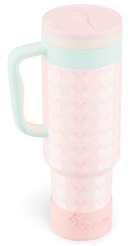 40 oz Insulated Tumbler with Handle and Push-Button Straw Lid, Stainless Steel Travel Cup for Gym Office, Leakproof, BPA-Free, Cup Holder Friendly, Bow Silicone Boot, Pink (Coquette Bloom) - color: Coquette Bloom