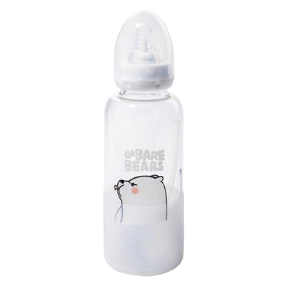 CutiePlusU Adult Glass Feeding Bottle Cute Printed Large Size Baby Bottles White Bear 13.5Oz/400ML - color: White Bear