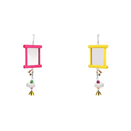 Chicken Toy Mirror, Chicken Molar Stone & Hanging Mirror for Parrot, Pecking Toy & Beak Grinding Stones for Coop Enrichment, Chicken Swing Mirror for Cage Accessories (Red + Yellow) - color: Red + Yellow