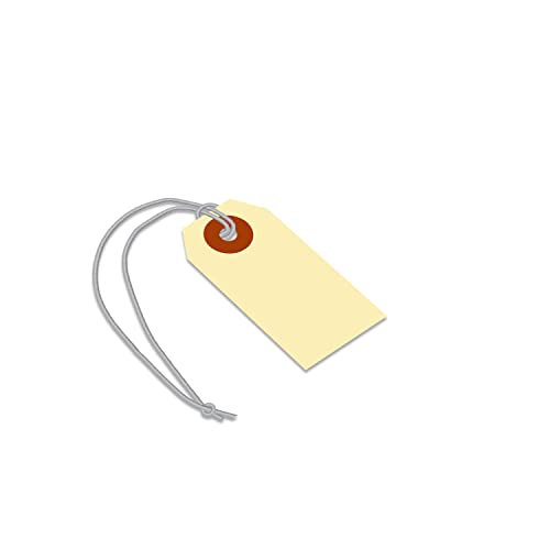 SmartSign Blank Manila Shipping Tags with Elastic Strings - Pack of 250, Size-1, 13pt Thick Pre-Strung Cardstock Tag, 2.75 x 1.375 inch, Paper Hang Tags with Reinforced Fiber Patch - size: 2 3/4" x 1 3/8", style: Elastic Strings - 250 Tags