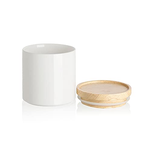 Sweejar Kitchen Canisters Ceramic Food Storage Jar, Stackable Containers with Airtight Seal Wooden Lid for Serving Coffee Bean, Flour, Tea, Spice and More - 39 Fl Oz (White) - color: White, style: 39 Fl Oz (5.2"x5.5")
