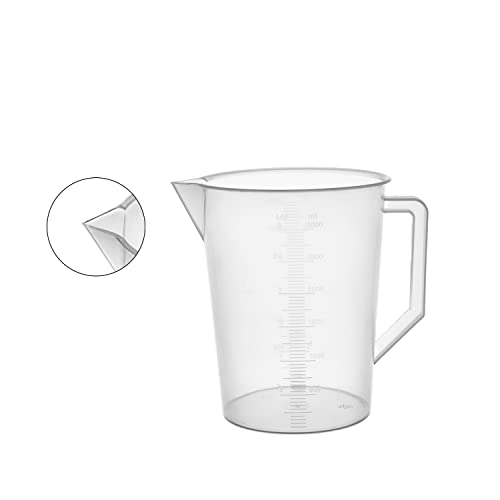 Aicosineg Measuring Cups 3000ml Plastic Graduated Cup PP Graduated Beaker Clear Scale Cup Liquid Measuring Mixing Cup Graduated Plastic Measuring Cup with Handle and Spout for Lab Kitchen Transparent
