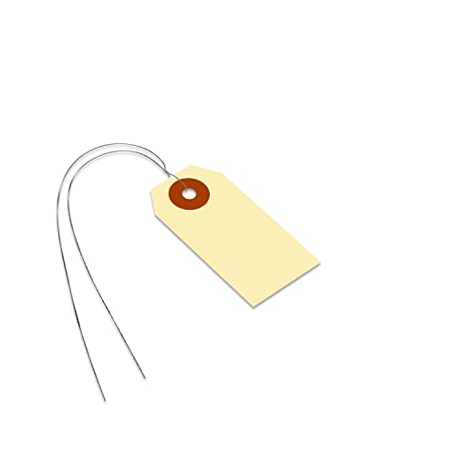 SmartSign Blank Manila Shipping Tags with Wire, Size-1, Pack of 100, 13pt Thick Prewired Cardstock Tag, 2.75 x 1.375 inch Paper Hang Tags with Reinforced Fiber Patch - size: 2 3/4" x 1 3/8", style: Metal Wires - 100 Tags