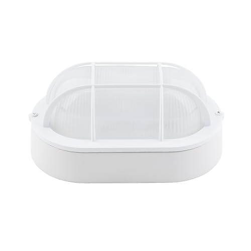Oval Bulkhead Light, Outdoor LED Nautical and Sauna Lamp | 8.5 Inch, Dimmable, 600 Lumen 5000K, Aluminum, Glass, Water-proof Wall Lantern Light for Patio, Porch, Garage, White, 1 Pack - color: 5000K White, size: 1pk-oval