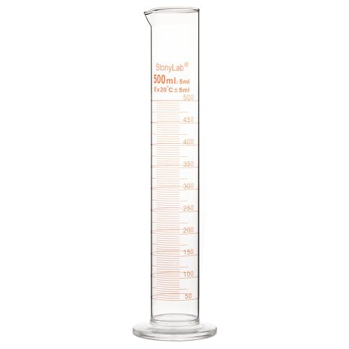 stonylab 1-Pack Graduated Cylinder, Borosilicate Glass 500 ml Heavy Wall Graduated Glass Measuring Cylinder - size: 500 ml
