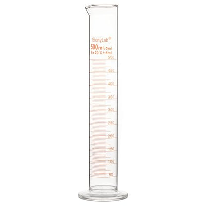 stonylab 1-Pack Graduated Cylinder, Borosilicate Glass 500 ml Heavy Wall Graduated Glass Measuring Cylinder - size: 500 ml