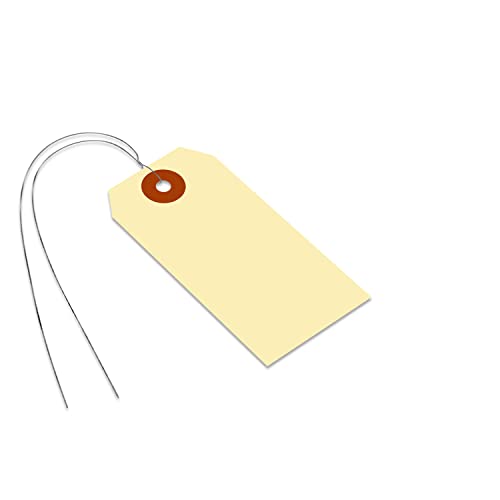 SmartSign Blank Manila Shipping Tags with Wire, Size-3, Pack of 1000, 13pt Thick Prewired Cardstock Tag, 3.75 x 1.875 inch Paper Hang Tags with Reinforced Fiber Patch - size: 3 3/4" x 1 7/8", style: Metal Wires - 1000 Tags