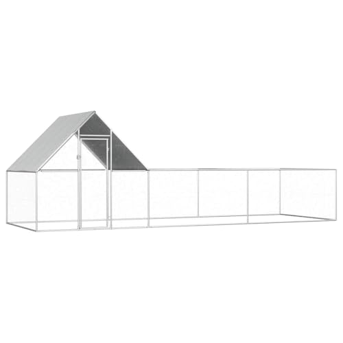 Galvanized Steel Chicken Coop 19.7'x6.6'x6.6' Silver Outdoor Poultry House with Water-Resistant Roof for Hens Ducks Rabbits - size: 19.7' x 6.6' x 6.6' (W x D x H)