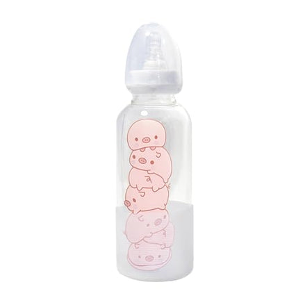 CutiePlusU Adult Glass Feeding Bottle Cute Printed Large Size Baby Bottles 7 Pigs 13.5Oz/400ML - color: 7 Pigs
