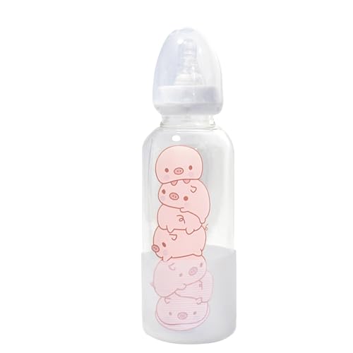 CutiePlusU Adult Glass Feeding Bottle Cute Printed Large Size Baby Bottles 7 Pigs 13.5Oz/400ML - color: 7 Pigs