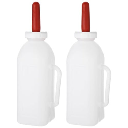 2 PCS Calf Feeding Bottles, 2 Quart Extended Teat Milk Feeder with Ergonomic Handle, Thickened Chew Resistant Silicone for Livestock Farm Animal Nursing, Easy Clean (2)