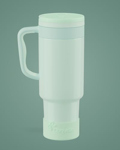 40 oz Insulated Tumbler with Handle and Push-Button Straw Lid, Stainless Steel Travel Cup for Gym Office, Leakproof, BPA-Free, Cup Holder Friendly, Bow Silicone Boot, Green (Morning Mist) - color: Morning Mist