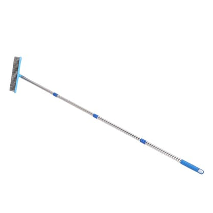 Long Handle Hard Brush Heavy Duty Scrubbing Broom Stiff Metal Brush Head with Stainless Steel Extension Poles for Outdoor Indoor Cleaning Moss Grime Removal (160cm) - size: 160cm, style: 160cm