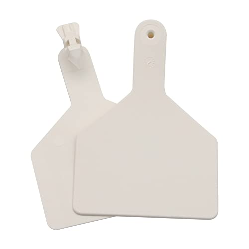 50 Pcs One-Piece Blank Cattle Ear Tags TPU Flexible Livestock Identification for Cow Sheep Goat Pig, Large Size Tagging Farm Animal Supply (White-) - color: White-