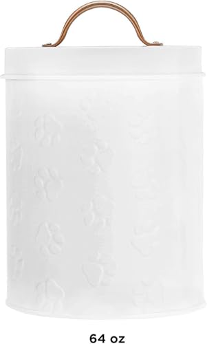 Amici Pet Puppy Paws White Metal Food Canister, Small, 64oz