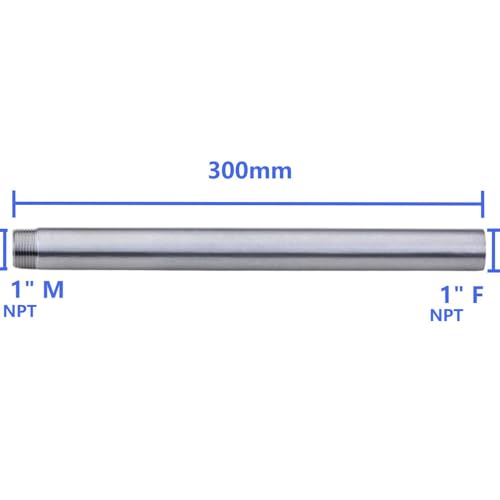 CONSTELLAR 304 Stainless Steel Pipe Nipple - 1" NPT Male x 1" NPT Female Threaded Fitting, 12 Inch (300mm) Length 3mm Wall Thickness Heavy Duty Seamless Pipe Nipple for Water Gas Oil fluid (1 Pack) - size: 1" NPT Male x 1" NPT Female, style: 300mm (12 inc