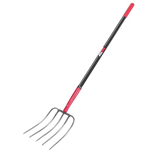 5-Tine Pitchfork Garden Fork Fiberglass Handle for Farm Work 57 in | Heavy Duty, Long Fiberglass Handle,Manure Fork,Pitchfork, For Garden Work,Grass Fork,For Farm Work