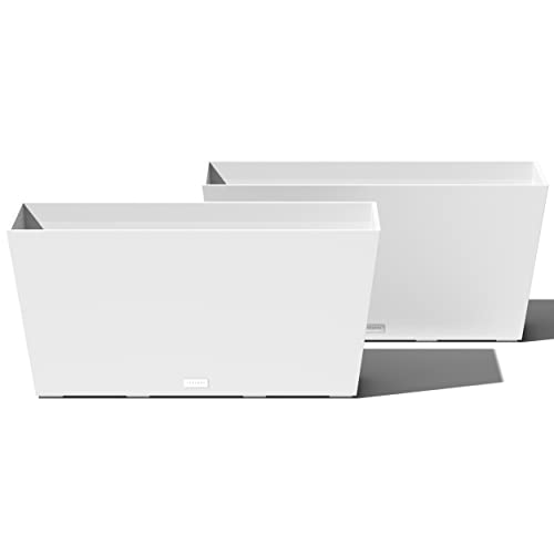 Veradek Pure Series Midori Trough Planter - Large Rectangular Planter for Indoor or Outdoor Deck/Porch | Durable All-Weather Use with Drainage Holes | Modern Decor for Shrubs, Flowers, Small Plants - color: White, size: 31 inch - 2 Pack