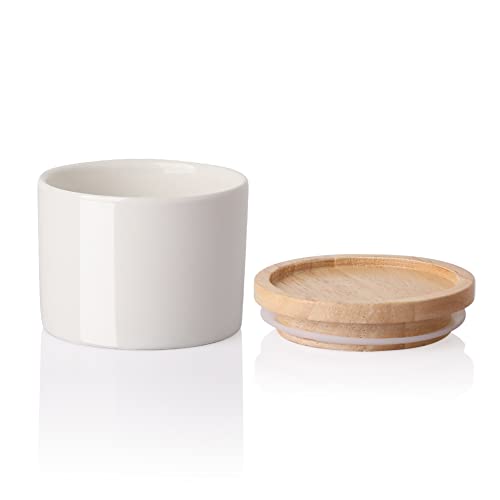 Sweejar Kitchen Canisters Ceramic Food Storage Jar, Stackable Containers with Airtight Seal Wooden Lid for Serving Ground Coffee, Tea, Sugar, Spice and More - 5 Fl Oz(White) - color: White, style: 5 Fl Oz (3.3"x2.6")