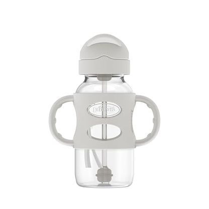 Dr. Brown's Milestones Wide-Neck Sippy Straw Bottle with 100% Silicone Handles and Weighted Straw, 9 oz/270 mL, Gray, 6m+ (Pack of 6) - color: 1-Pack, Gray, size: 1 Count (Pack of 6)