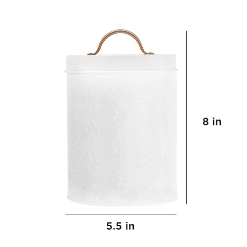 Amici Pet Puppy Paws White Metal Food Canister, Small, 64oz