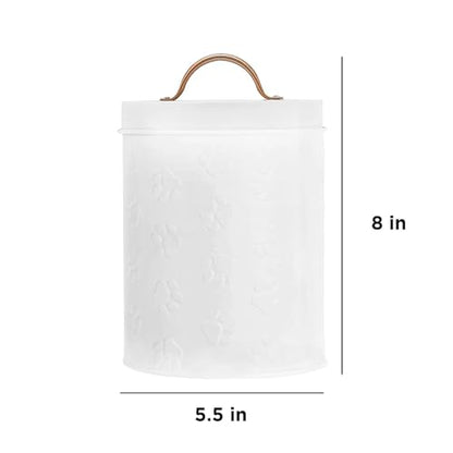 Amici Pet Puppy Paws White Metal Food Canister, Small, 64oz