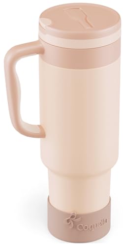 40 oz Insulated Tumbler with Handle and Push-Button Straw Lid, Stainless Steel Travel Cup for Gym Office, Leakproof, BPA-Free, Cup Holder Friendly, Bow Silicone Boot, Beige (Cream Latte) - color: Cream Latte