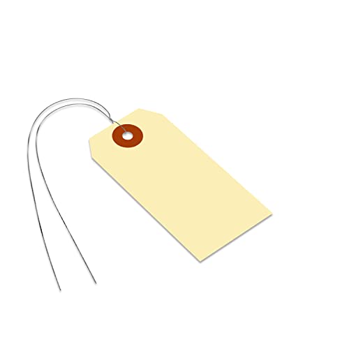 SmartSign Blank Manila Shipping Tags with Wire, Size #3 | PreWired, 13pt Cardstock Tags, 3 3/4" x 1 7/8", Pack of 100 - size: 3 3/4" x 1 7/8", style: Metal Wires - 100 Tags