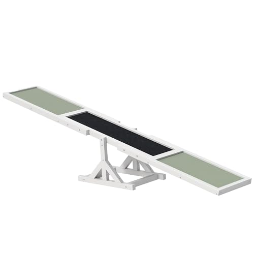 PawHut Wooden Dog Agility Seesaw for Training and Exercise, Platform Equipment Run Game Toy, Weather Resistant Pet Supplies, 71" L x 12" W x 12" H, White - color: White, size: 70.75" x 11.75" x 11.75"